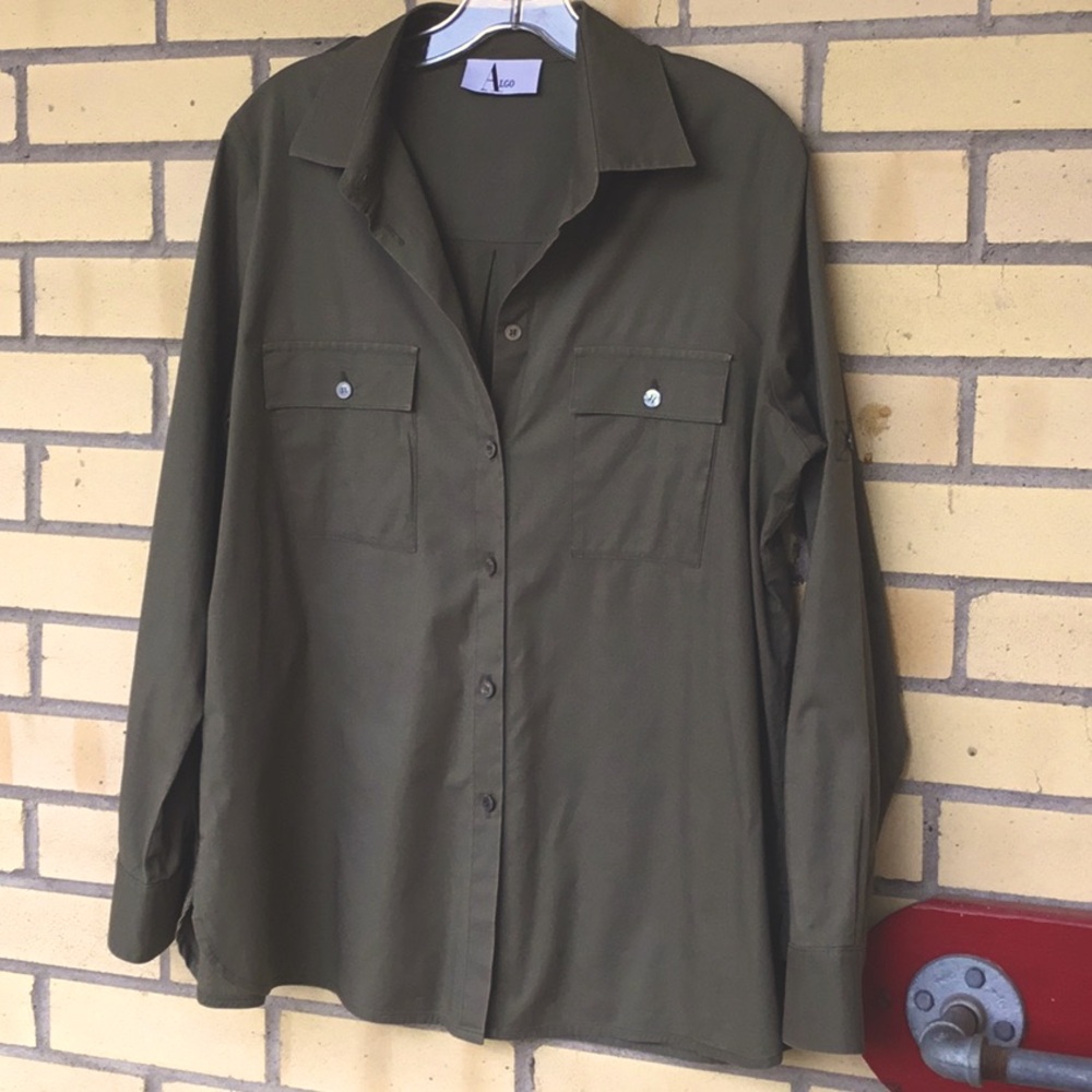 Algo Olive Green Button Up Shirt